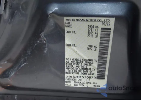 2015 Nissan Altima 2.5 Sv from USA, damaged, VIN 1N4AL3APXFC570979